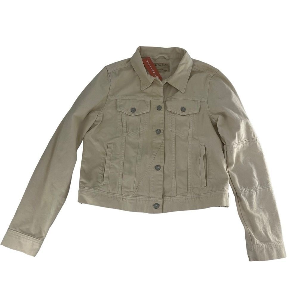 We The Free Denim Jacket Womens Large Cream Rumors Ecru Trucker Preppy NWT Jean